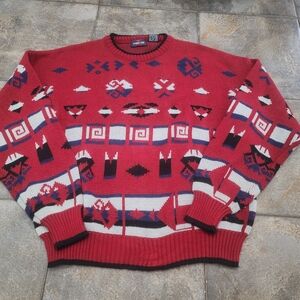 Vintage 90s Trophy Club Men's Large Aztec Geometric Grandpa Crewneck Sweater